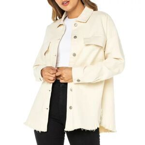 Celebrity Pink Women's Juniors Denim Shacket Birch Size L Two Front Pockets